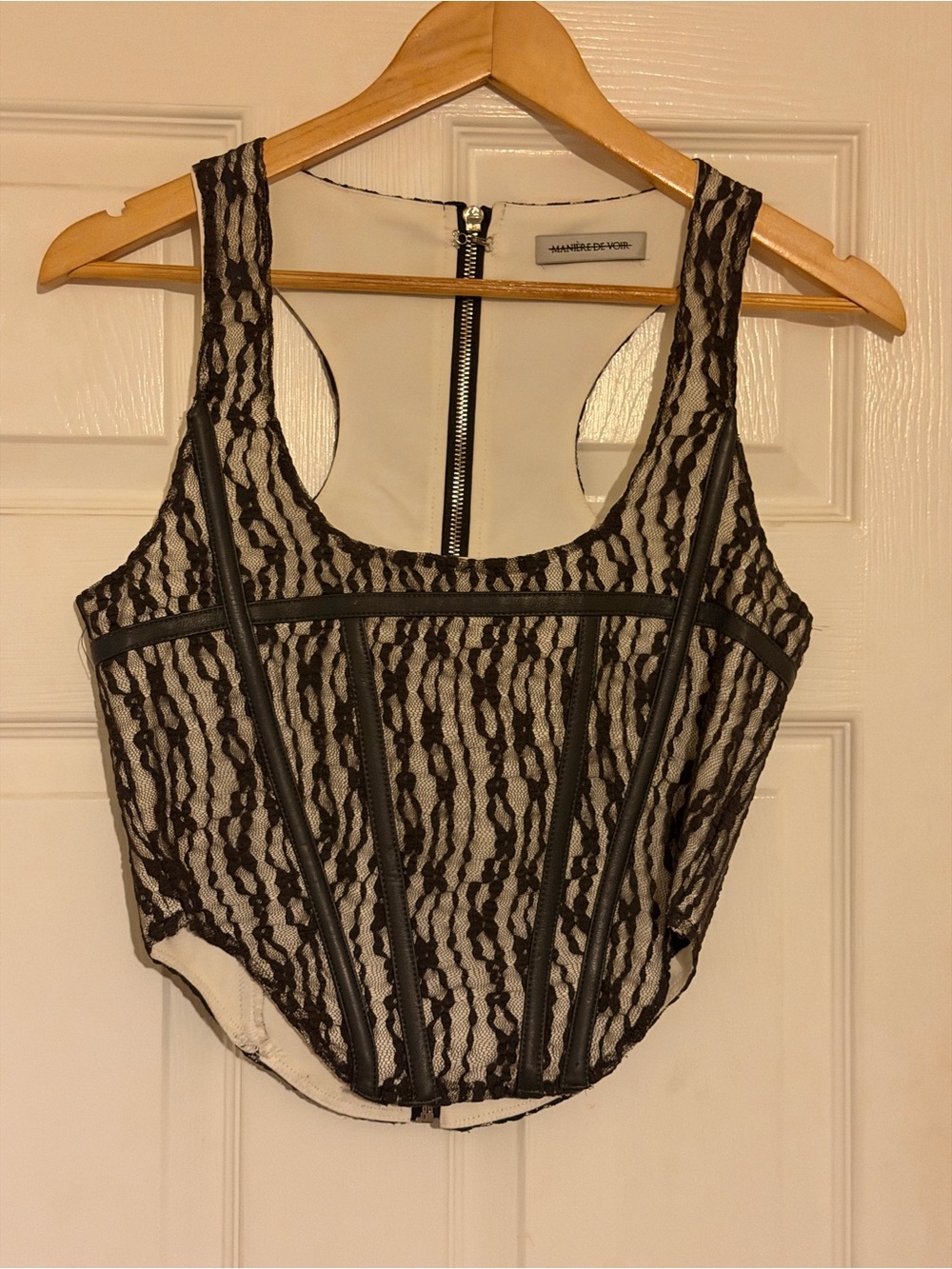 Maniere De Voir Black Lace Corset Crop Top